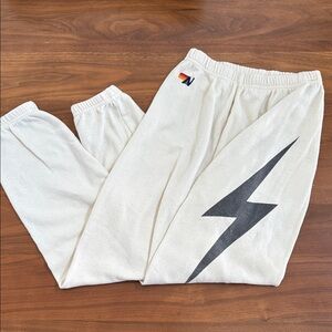 Aviator Nation Lightning Bolt Sweatpants Cream Ivory S‎ize Small